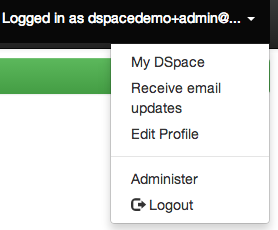 Screenshot of the top right dropdown in JSPUI, highlighting the option to receive email updates.